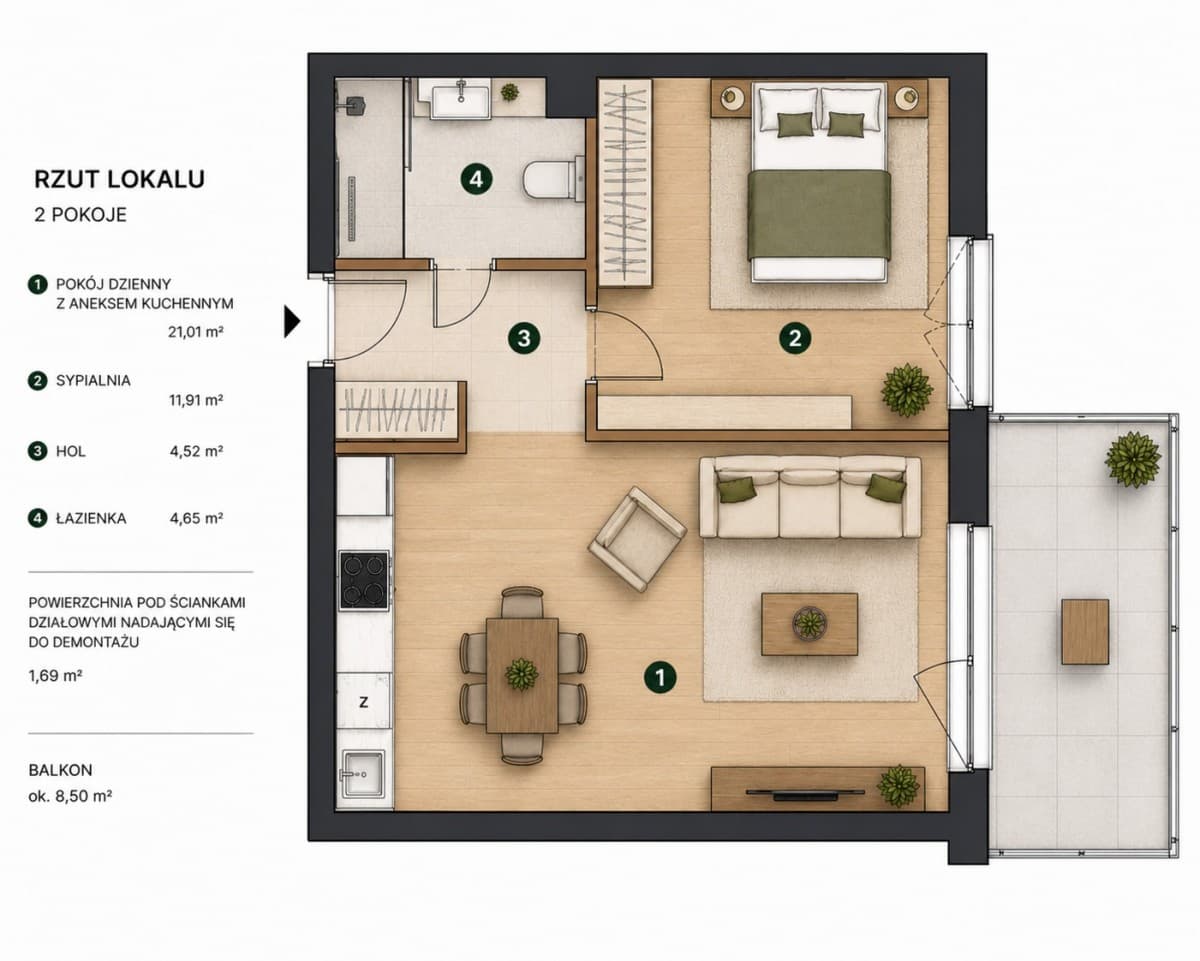 Funkcjonalne mieszkanie 2-pokojowe z balkonem 8 m² – 18