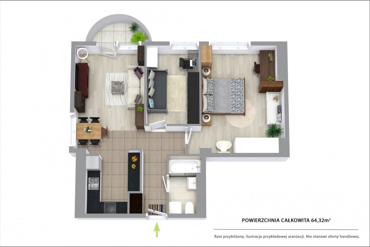 Two-bedroom apartment with balcony in green area – 14