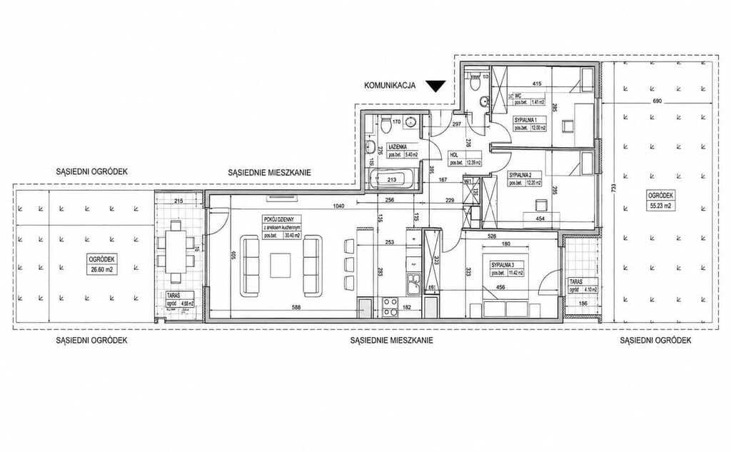 Spacious 4-room apartment with 80 m² gardens – 20